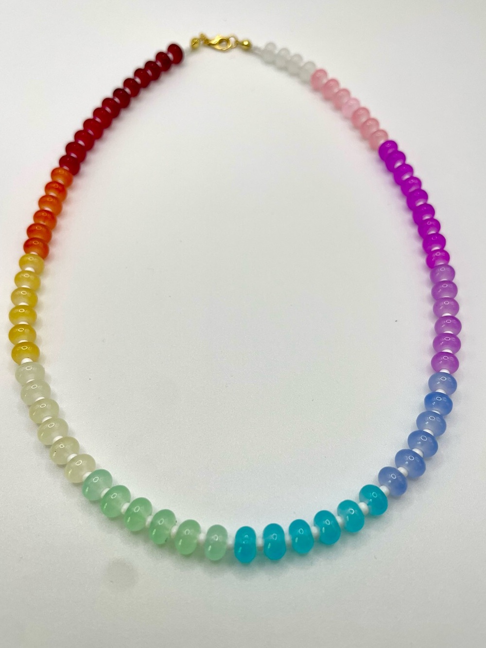 Multicolor Rainbow Candy Bead Necklace with Gold-Tone Clasp